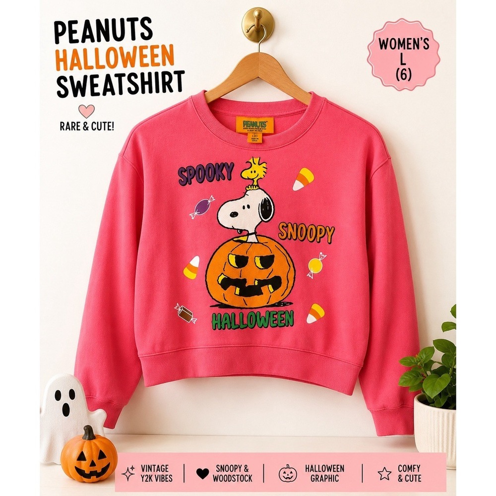 Peanuts Snoopy Woodstock Halloween Pink Sweatshirt Kids Size‎ 6 Candy Corn NWT